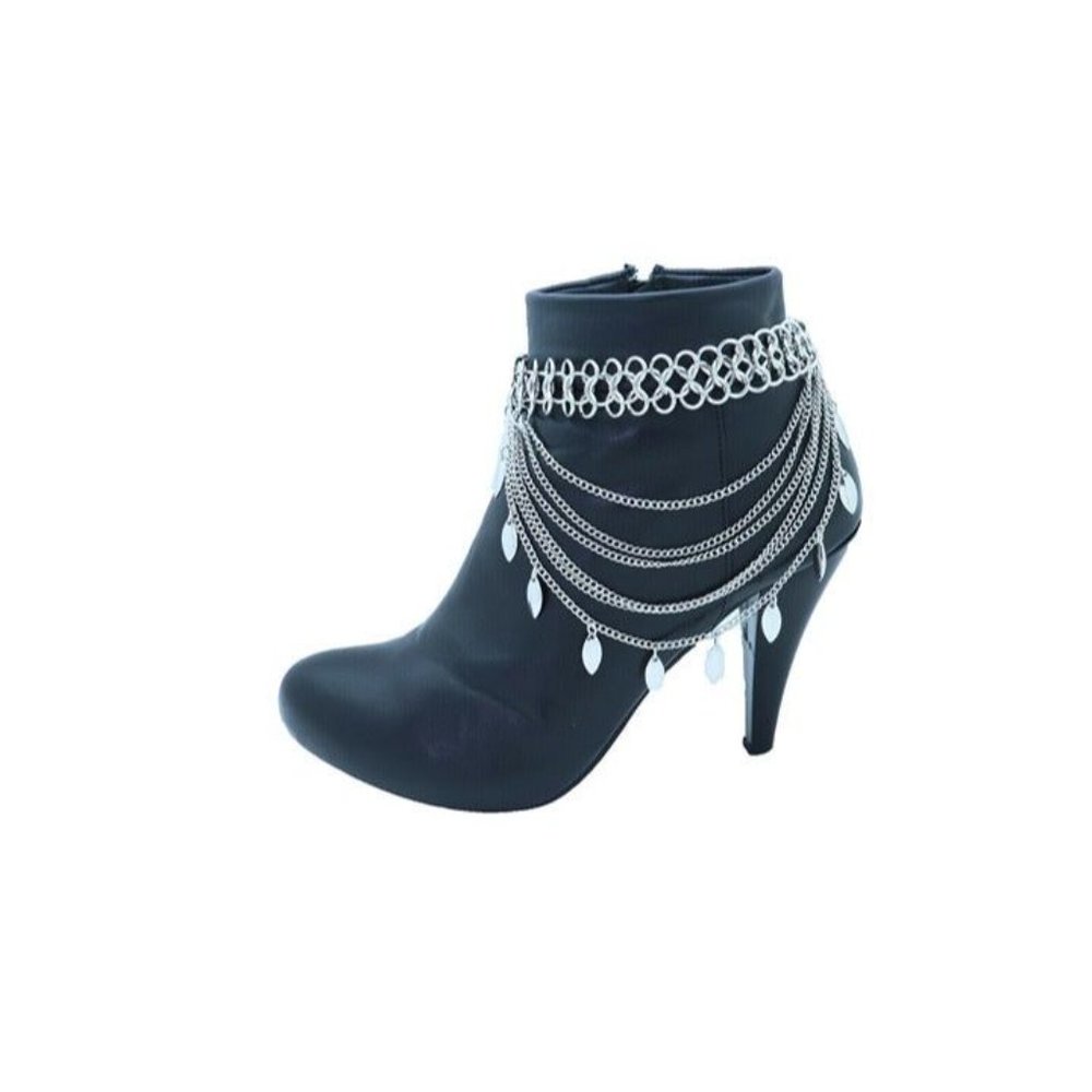 Women Silver Leaf Metal Chains Boot Bracelet Holiday Shoe Charm Anklet Bling